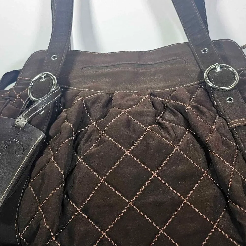 Vera Bradley Espresso Brown Microfiber Quilted Shoulder Purse Tote Overnight Bag